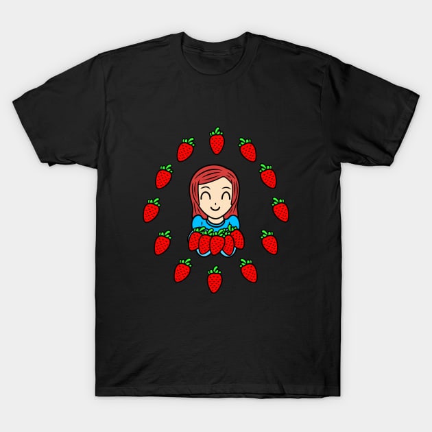 Cute girl with strawberries T-Shirt by Andrew Hau